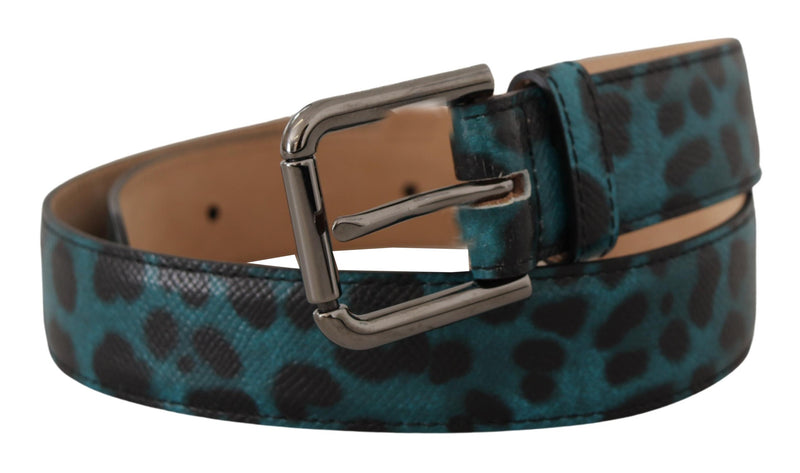 Engraved Logo Leather Belt in Blue Green Dolce & Gabbana