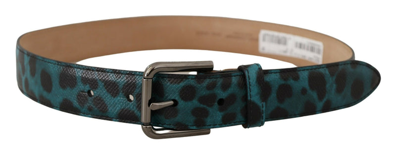 Engraved Logo Leather Belt in Blue Green Dolce & Gabbana