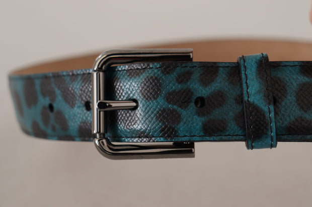 Engraved Logo Leather Belt in Blue Green Dolce & Gabbana