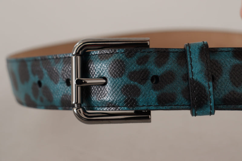 Engraved Logo Leather Belt in Blue Green Dolce & Gabbana