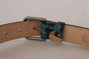 Engraved Logo Leather Belt in Blue Green Dolce & Gabbana