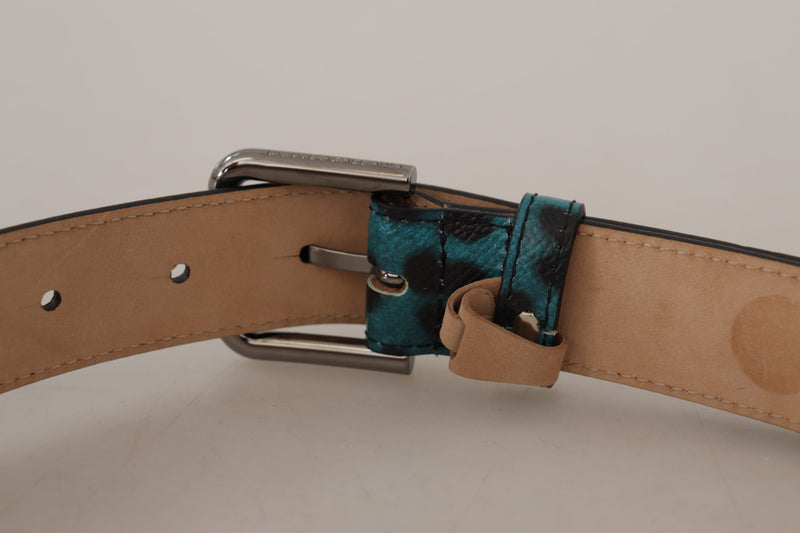 Engraved Logo Leather Belt in Blue Green Dolce & Gabbana