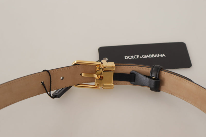 Elegant Black Leather Belt with Engraved Buckle Dolce & Gabbana