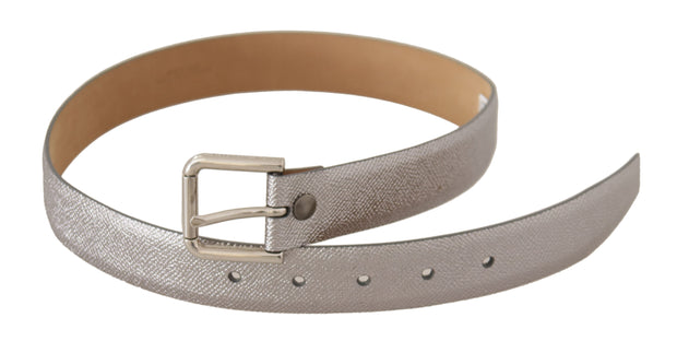 Elegant Silver Leather Belt with Engraved Buckle Dolce & Gabbana