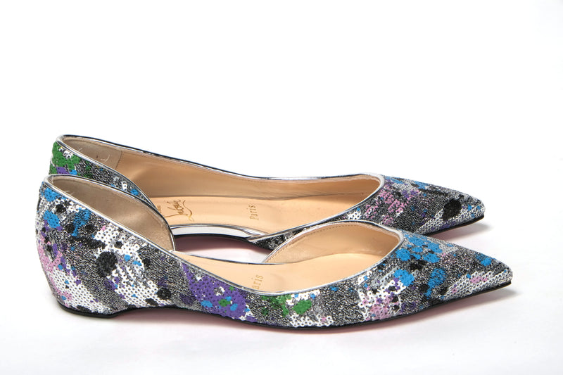 Multicolor Silver Flat Point Toe Shoe Christian Louboutin