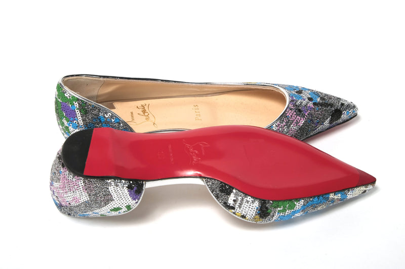 Multicolor Silver Flat Point Toe Shoe Christian Louboutin