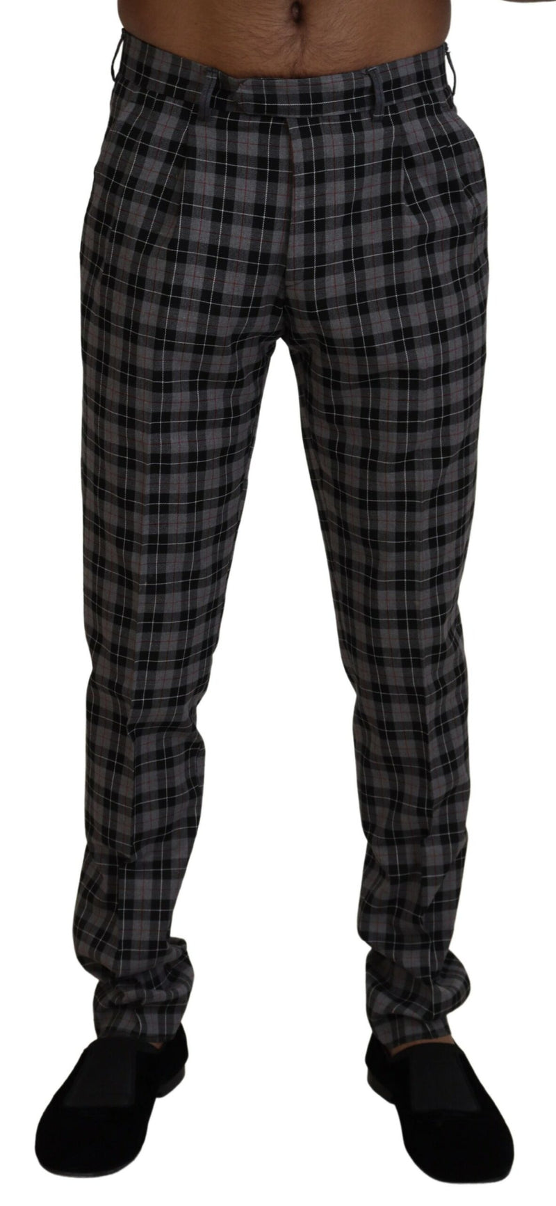 Elegant Gray Checked Gentleman's Chinos BENCIVENGA