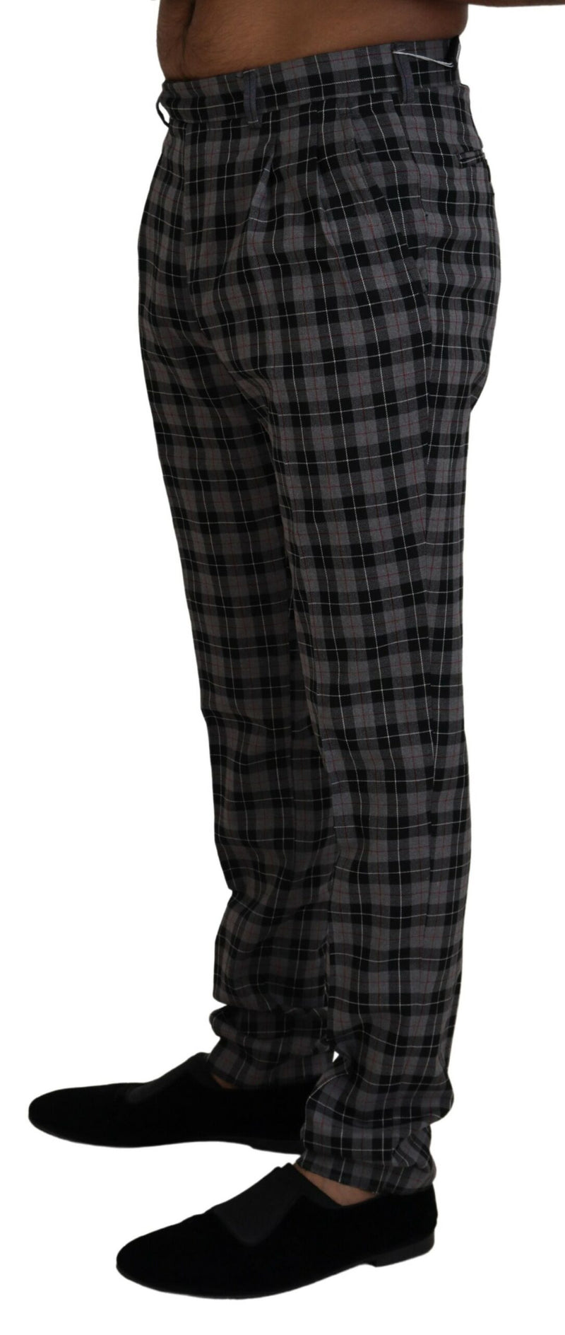 Elegant Gray Checked Gentleman's Chinos BENCIVENGA