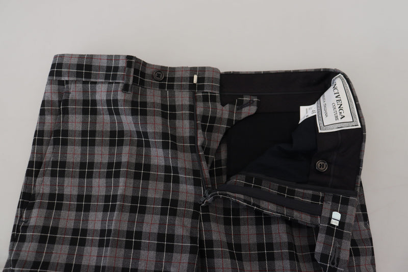 Elegant Gray Checked Gentleman's Chinos BENCIVENGA