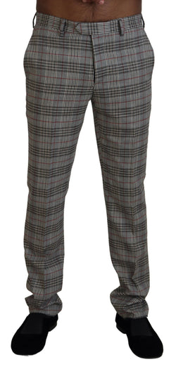 Elegant Gray Checkered Slim Men's Pants BENCIVENGA