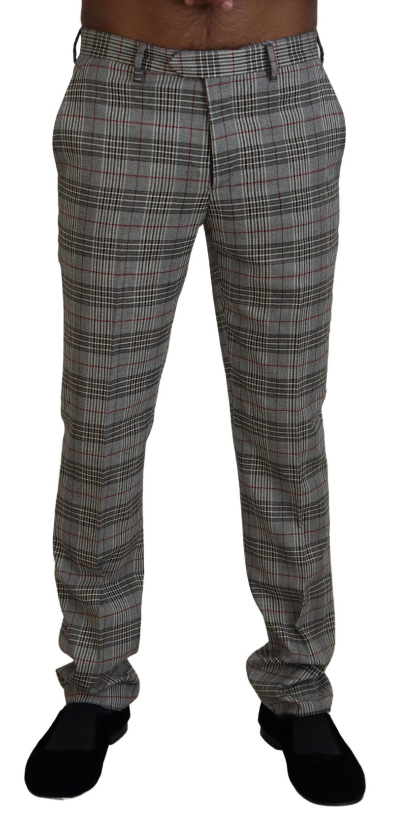 Elegant Gray Checkered Slim Men's Pants BENCIVENGA