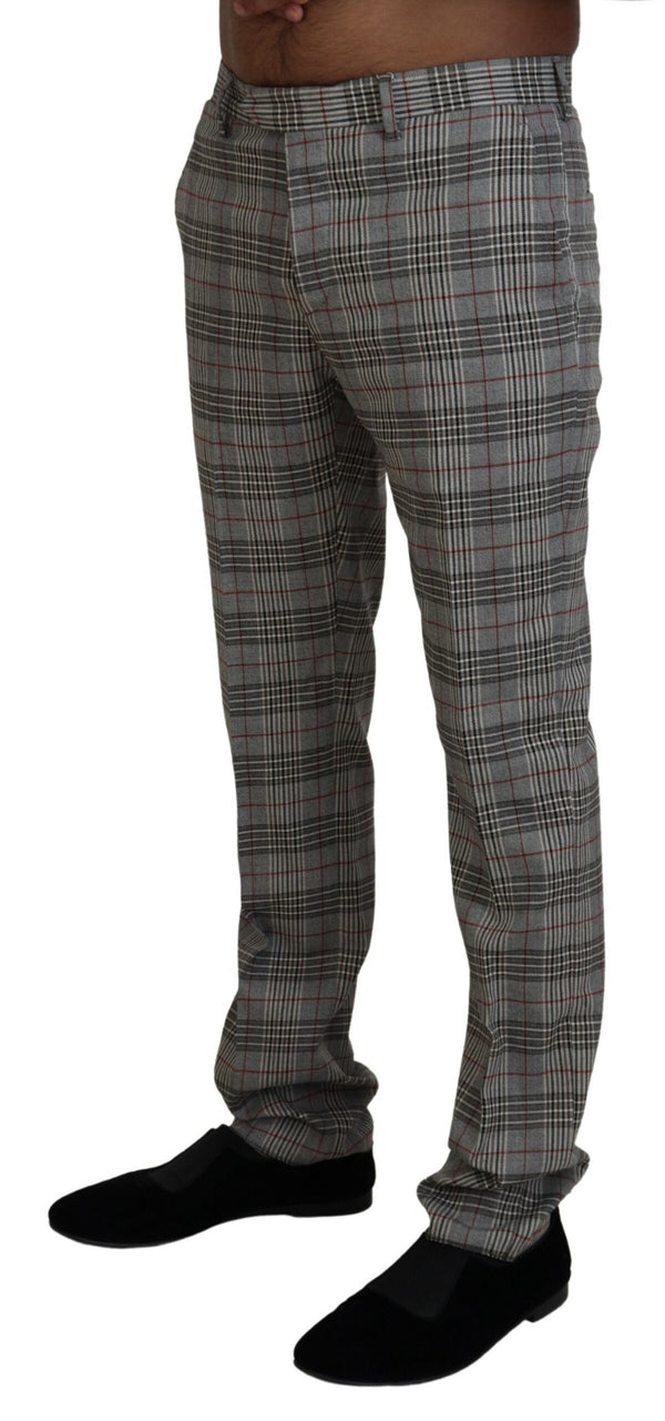 Elegant Gray Checkered Slim Men's Pants BENCIVENGA