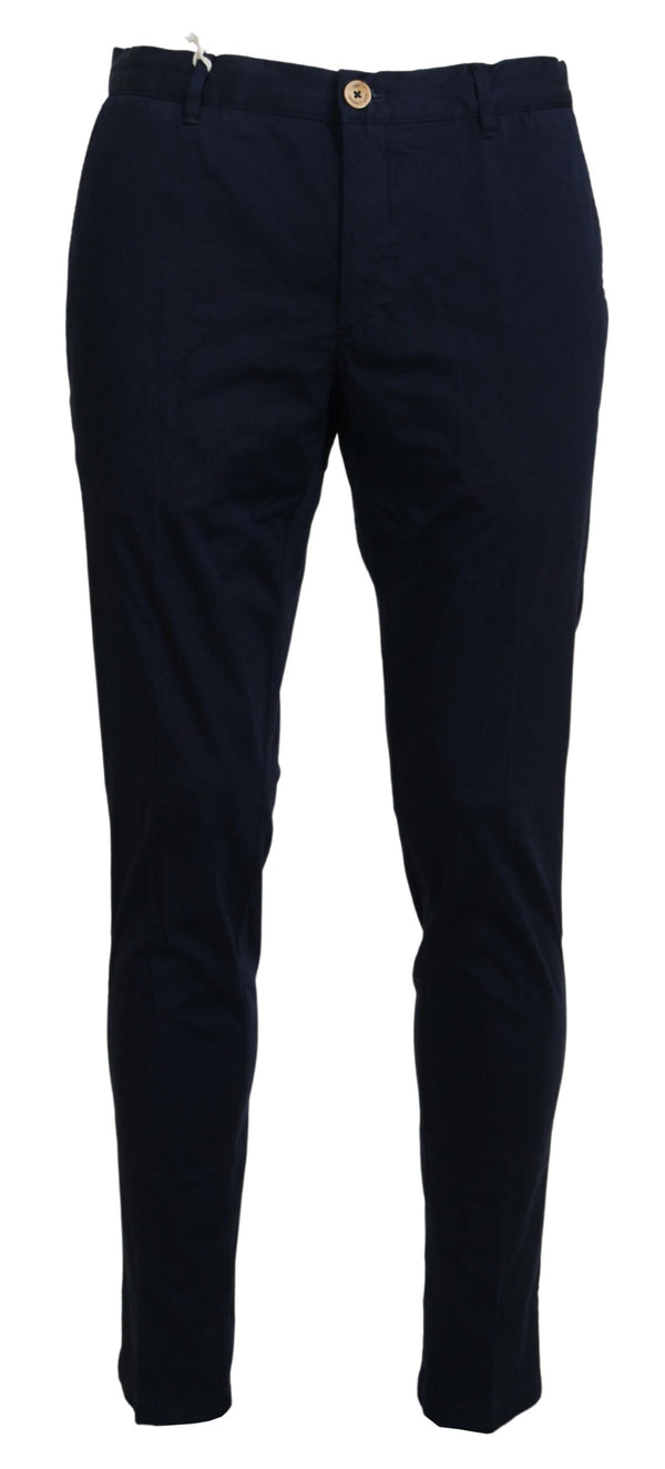 Elegant Dark Blue Slim Chino Pants Domenico Tagliente