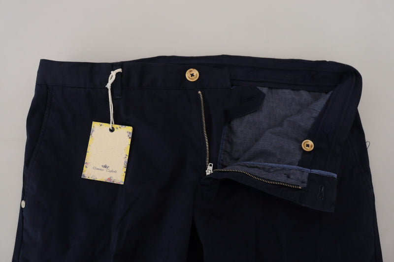 Elegant Dark Blue Slim Chino Pants Domenico Tagliente