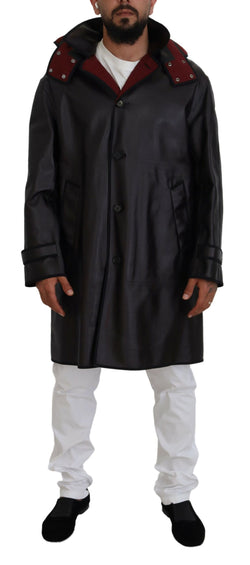 Elegant Hooded Parka Coat in Black and Bordeaux Dolce & Gabbana