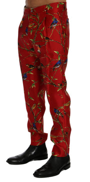 Elegant Silk Dress Trousers in Red Bird Print Dolce & Gabbana