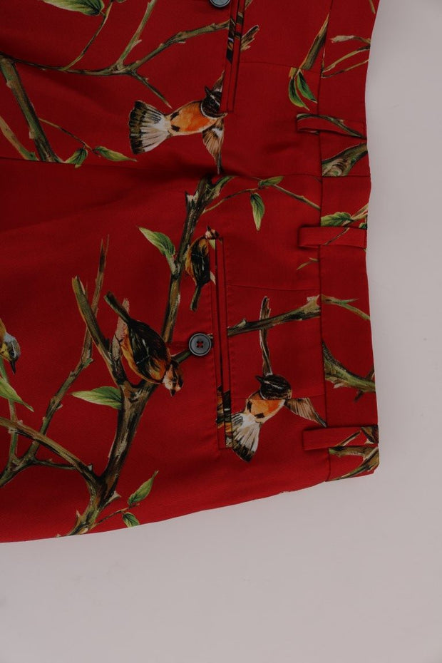 Elegant Silk Dress Trousers in Red Bird Print Dolce & Gabbana