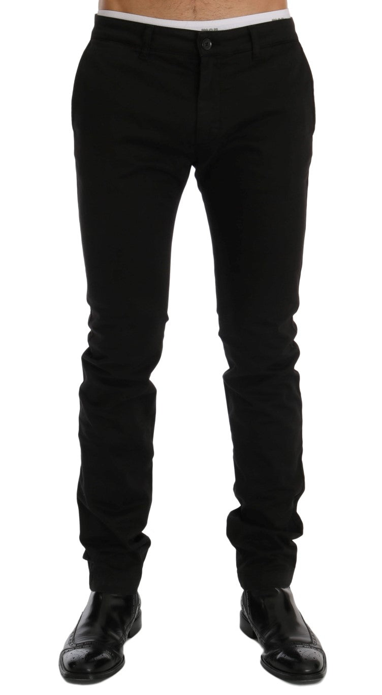 Elegant Slim Fit Black Cotton Trousers GF Ferre