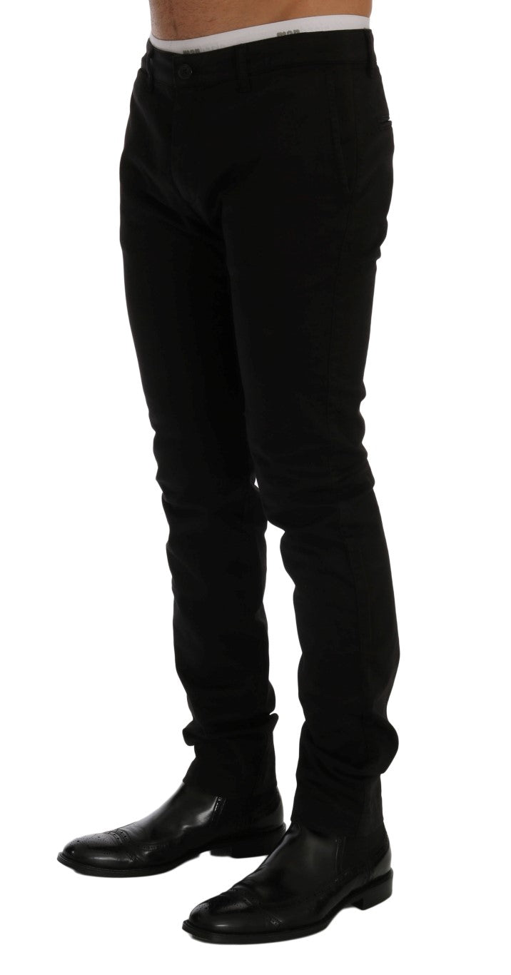 Elegant Slim Fit Black Cotton Trousers GF Ferre