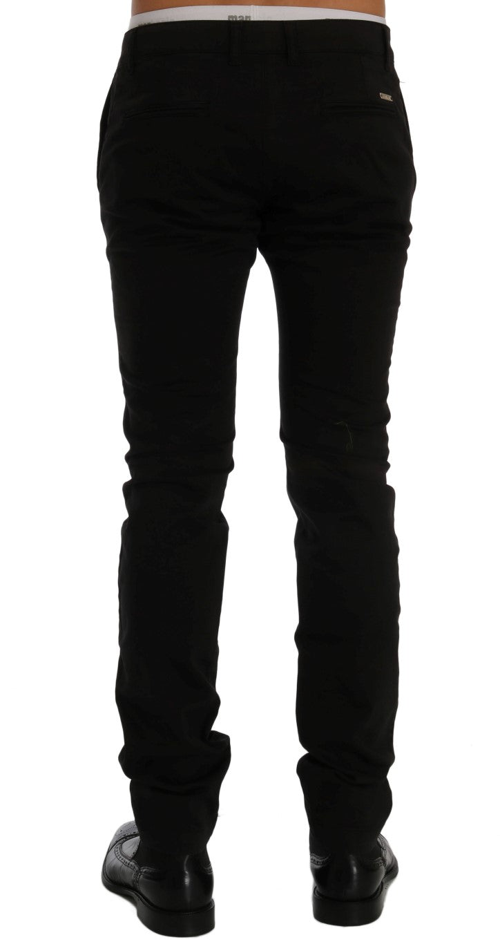 Elegant Slim Fit Black Cotton Trousers GF Ferre