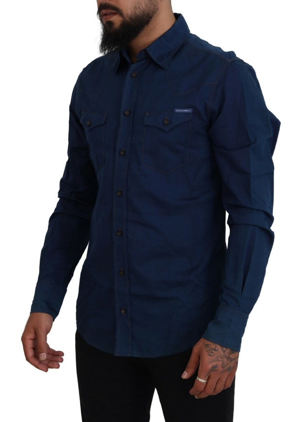 Elegant Blue Denim Casual Shirt Dolce & Gabbana