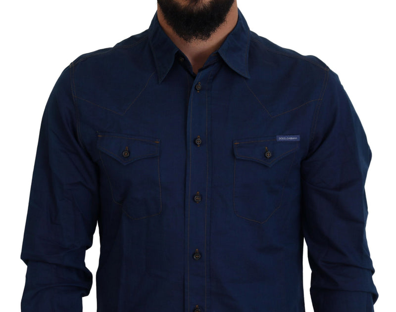 Elegant Blue Denim Casual Shirt Dolce & Gabbana