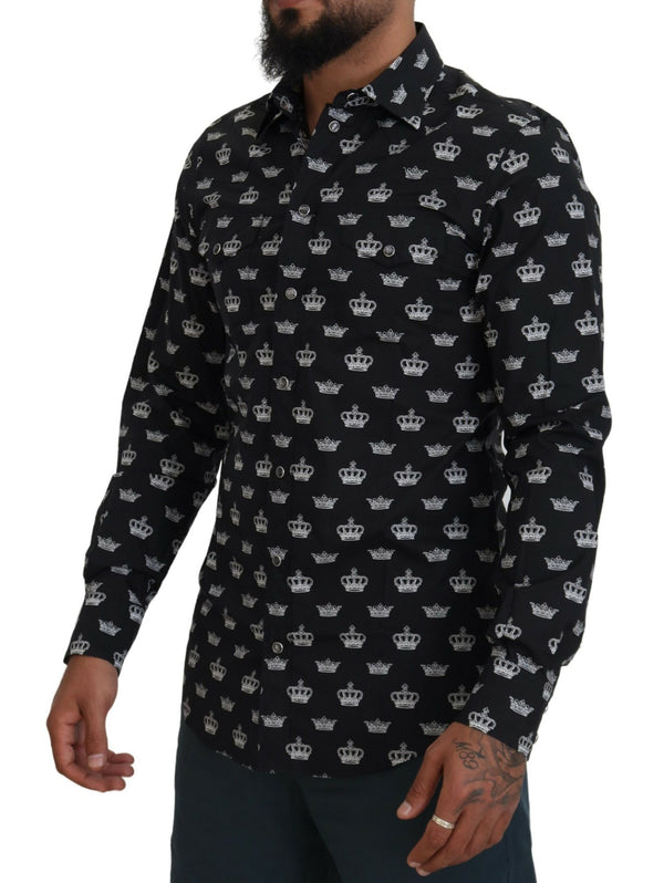 Elegant Slim Fit Crown Print Formal Shirt Dolce & Gabbana