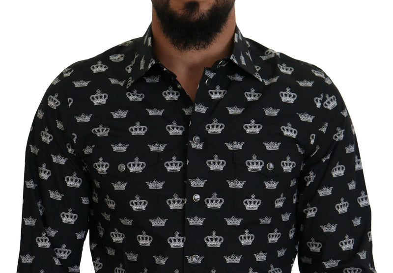 Elegant Slim Fit Crown Print Formal Shirt Dolce & Gabbana