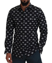 Elegant Slim Fit Crown Print Formal Shirt Dolce & Gabbana