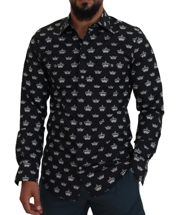 Elegant Slim Fit Crown Print Formal Shirt Dolce & Gabbana