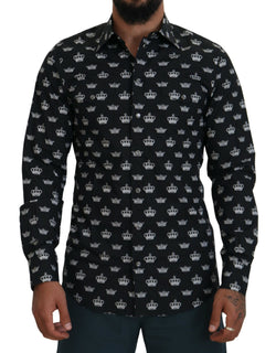 Elegant Slim Fit Crown Print Formal Shirt Dolce & Gabbana