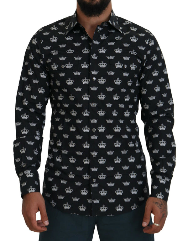 Elegant Slim Fit Crown Print Formal Shirt Dolce & Gabbana