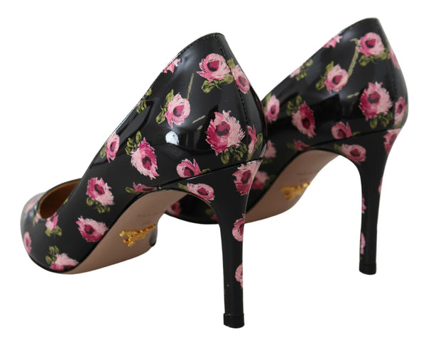 Elegant Floral Print Leather Pumps Prada