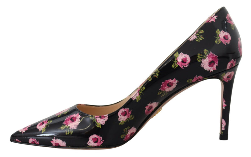 Elegant Floral Print Leather Pumps Prada