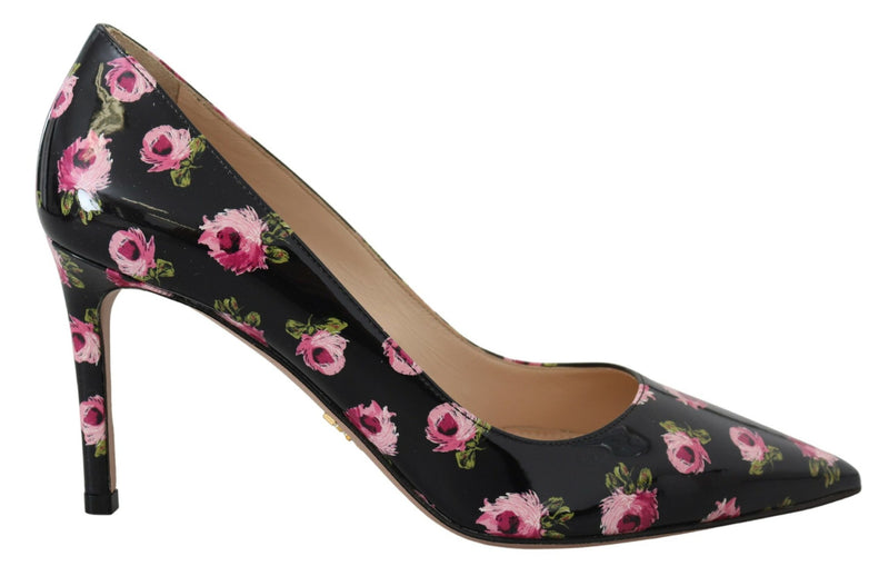 Elegant Floral Print Leather Pumps Prada