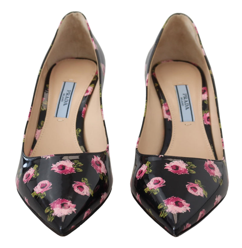 Elegant Floral Print Leather Pumps Prada