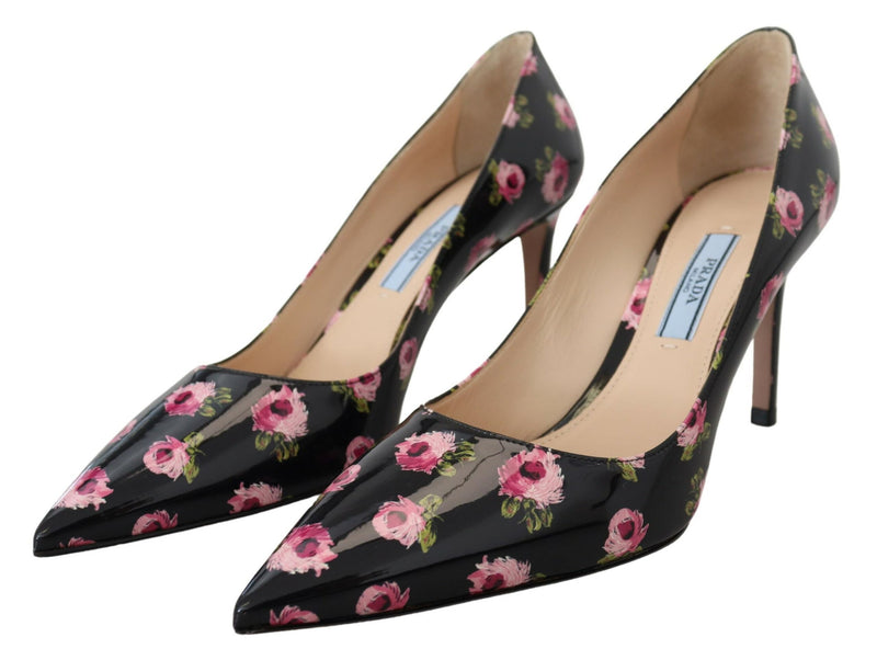 Elegant Floral Print Leather Pumps Prada