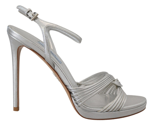 Elegant Silver Stiletto Heels Sandals Prada