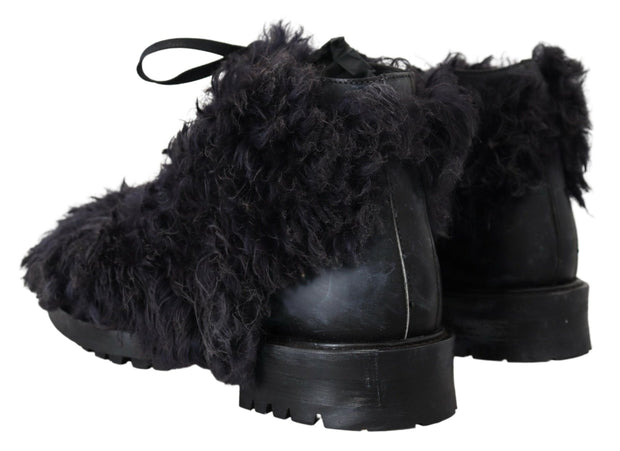 Black Leather Shearling Ankle Boots Dolce & Gabbana