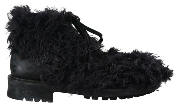 Black Leather Shearling Ankle Boots Dolce & Gabbana