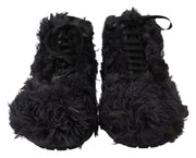 Black Leather Shearling Ankle Boots Dolce & Gabbana