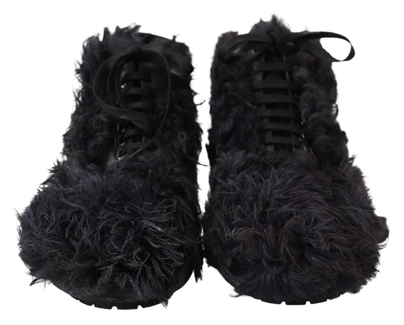 Black Leather Shearling Ankle Boots Dolce & Gabbana