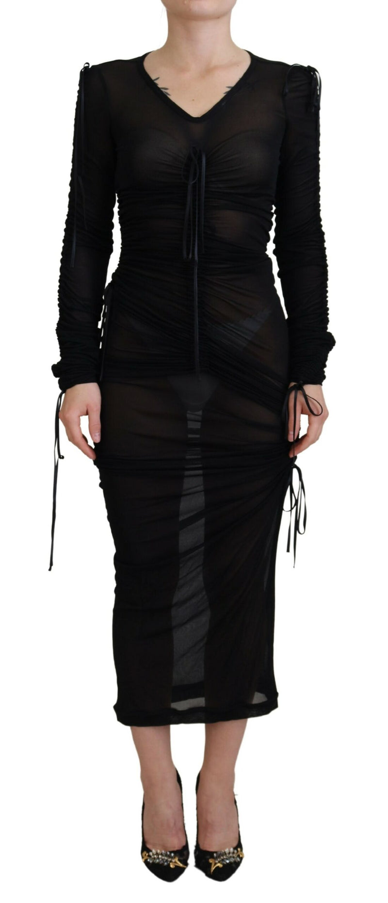 Elegant Black Silk Blend Bodycon Dress Dolce & Gabbana