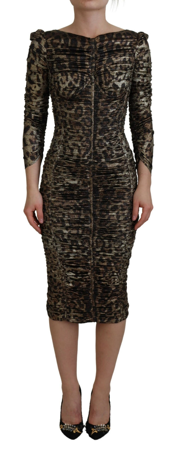 Elegant Leopard Print Midi Bodycon Dress Dolce & Gabbana