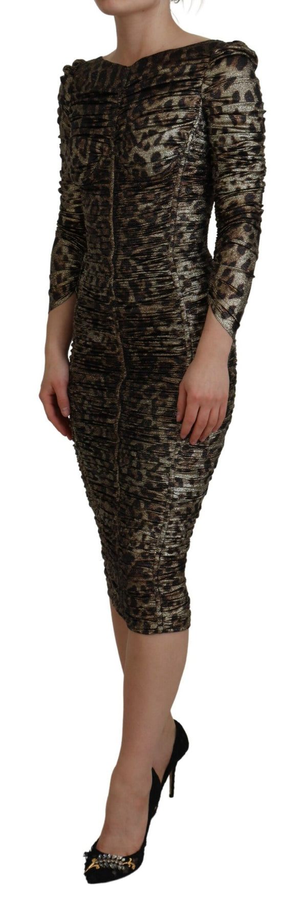 Elegant Leopard Print Midi Bodycon Dress Dolce & Gabbana