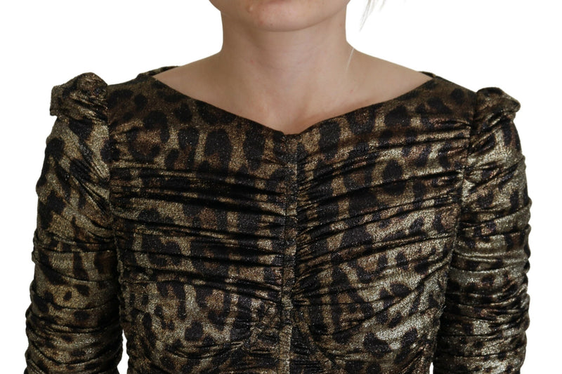 Elegant Leopard Print Midi Bodycon Dress Dolce & Gabbana