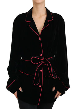 Elegant Black Silk-Blend Jacket with Waist Belt Dolce & Gabbana