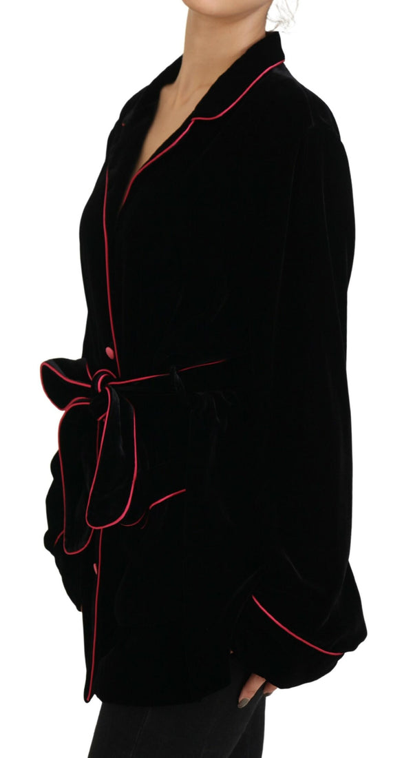 Elegant Black Silk-Blend Jacket with Waist Belt Dolce & Gabbana