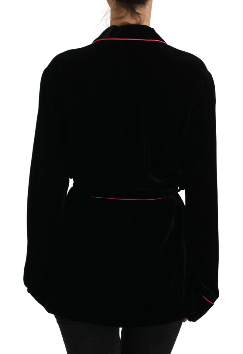 Elegant Black Silk-Blend Jacket with Waist Belt Dolce & Gabbana