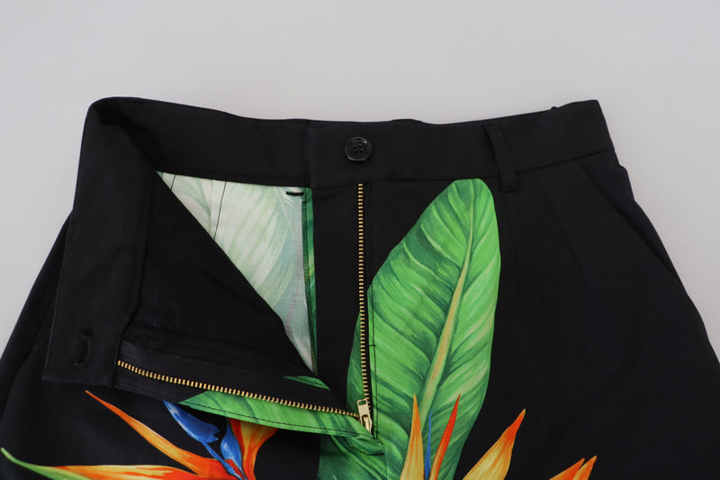 High Waist Hot Pants Shorts in Black Leaves Print Dolce & Gabbana